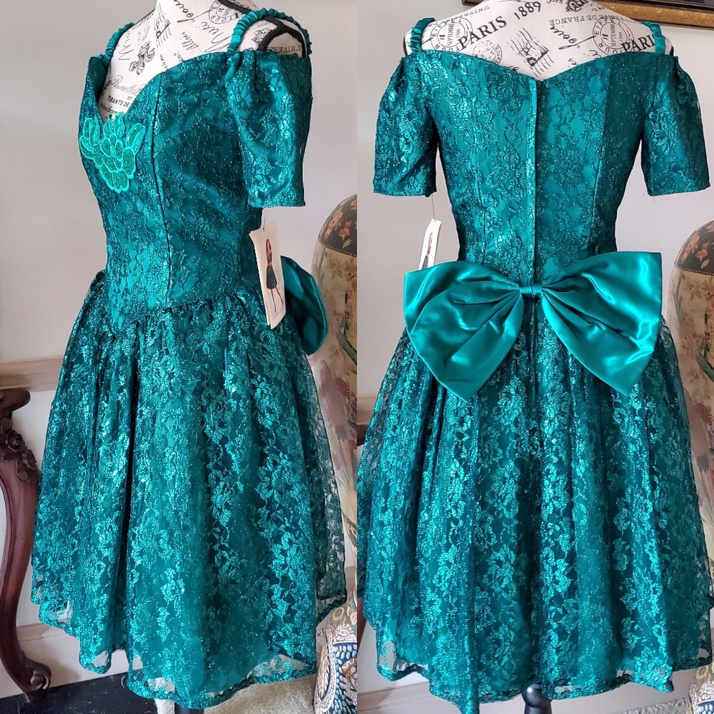 NWT Vintage Gunne Sax emerald lace prom dress